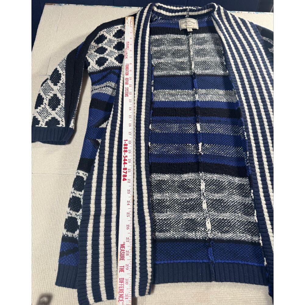 Lucky Brand Women's Medium Cotton Acrylic Open Front Sweater Duster Western Blue - Picture 2 of 9